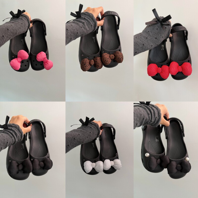 New red bow ballet clogs with decorative shoe charms, childlike cartoon shoe buckles, detachable shoe buckles, decorative accessories