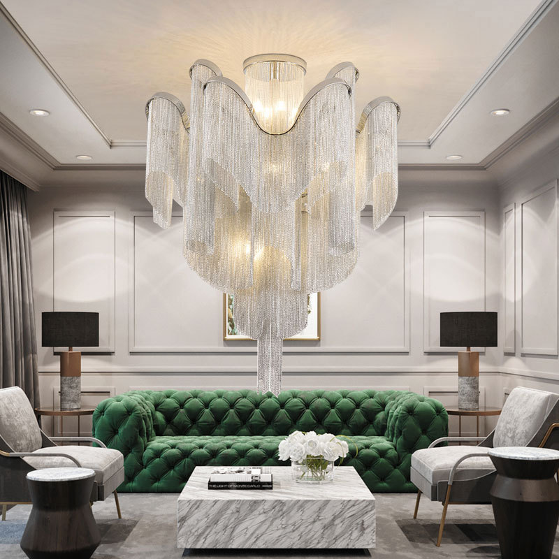 北欧后现代铝链条流苏吸顶灯轻奢时尚设计师客厅卧室餐厅吸顶灯