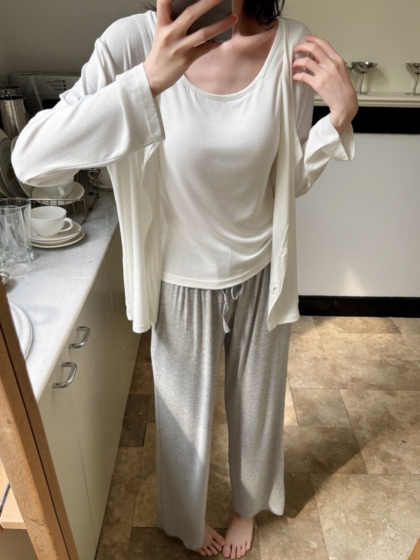 韩系背心开衫长裤带Bra三件套春秋新款莫代尔简约休闲家居服套装|undefined