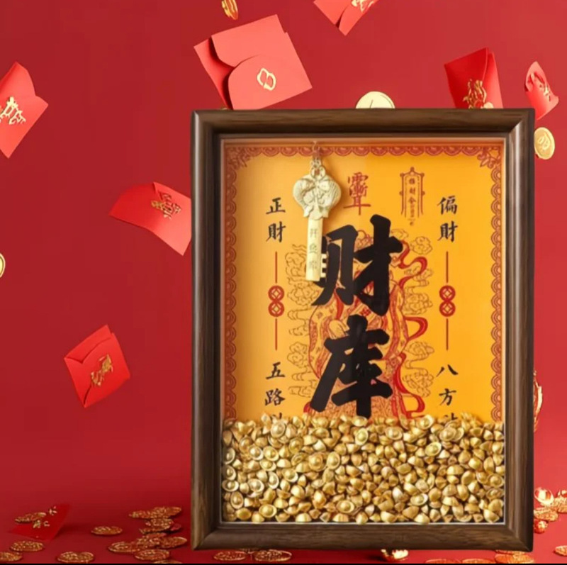 Golden Treasury Yellow God of Wealth Treasury Photo Frame Office Workstation Decoration Twelve Zodiac Gold Key Fortune-Attracting Small Objects