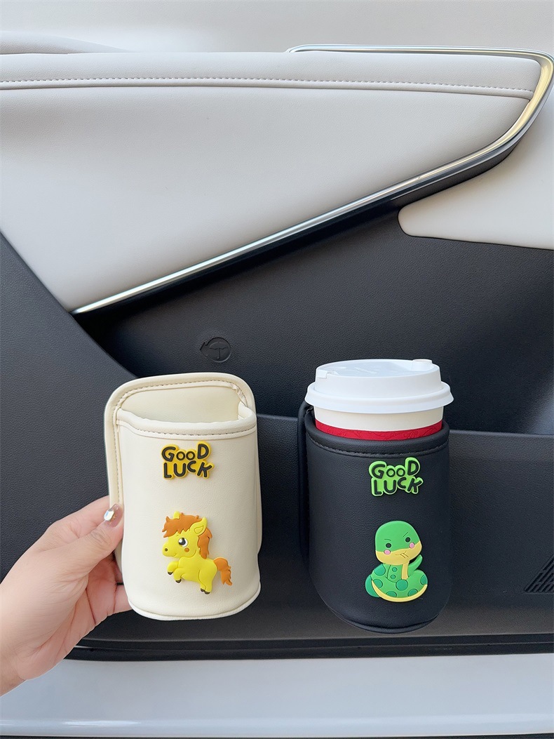 Car Cartoon Zodiac Storage Box for the Year of the Horse, Storage Bucket Placed on the Car Door, Water Cup Holder, Multifunctional Tea Cup Holder for Car Use