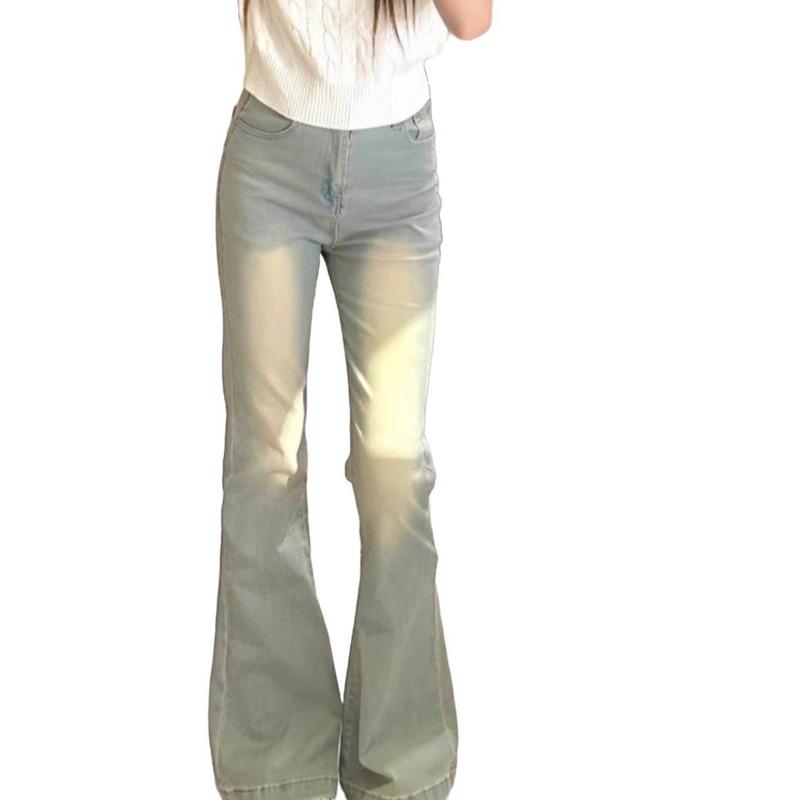 水洗美式做旧微喇叭牛仔裤女2025秋冬新款高腰显瘦弹力辣妹马蹄裤|undefined