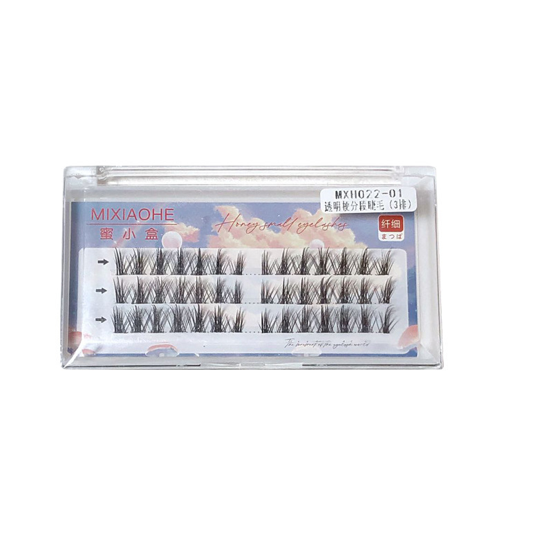 蜜小盒透明极细水晶鱼线梗假睫毛小恶魔单簇分段式自然新手女平价
