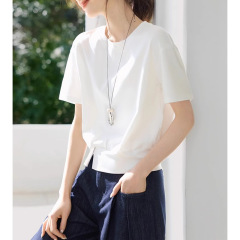 カジュアルなデザイン感の裾のオープンフォーク装飾ボタン半袖tシャツ2025夏の新型tシャツ女性