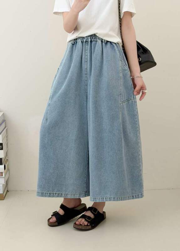 Denim Cropped Pants 2026 Summer New Fashion Spliced Elastic Waist Loose Solid Color Wide-Leg Pants for Women 92668 Denim Cropped Pants 2026 Summer New Fashion Spliced Elastic Waist Loose Solid Color Wide-Leg Pants for Women 92668