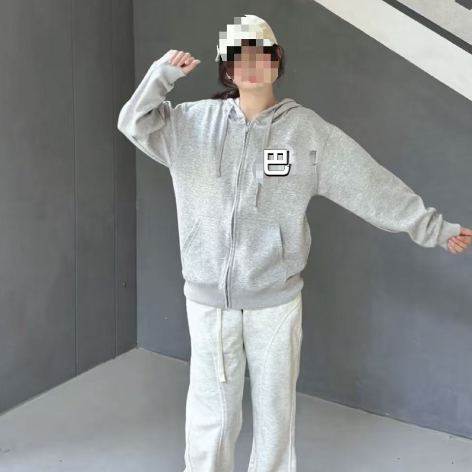 2026年基础简约拉链连帽开衫卫衣男女款格纹内衬宽松日常休闲外套