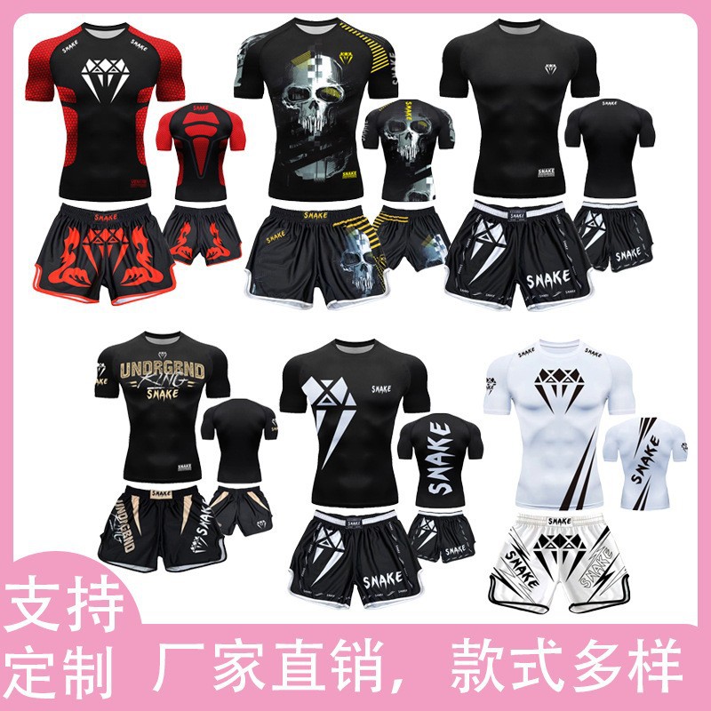 Sparring Training Suit Ufc Suit Men's Boxing Tight-Fitting Quick-Drying Clothing Muay Thai Fighting Short-Sleeved Shorts Gym Fighting