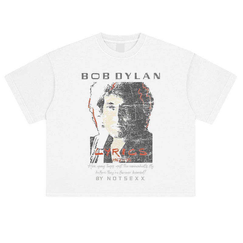 Cross-border American "Bob Dylan" Digital White Ink Direct Injection 260g Old boxy Loose Short Sleeve T-shirt Men Cross-border American "Bob Dylan" Digital White Ink Direct Injection 260g Old boxy Loose Short Sleeve T-shirt Men