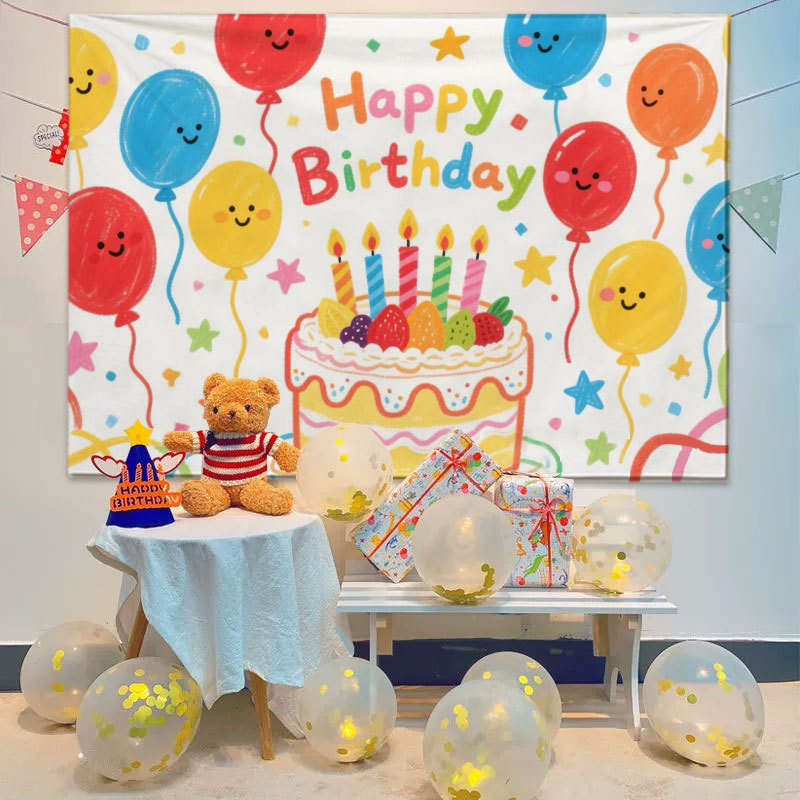 Colorful Cartoon Happy Birthday Background Cloth Kidsren's Baby's First Birthday Happy Background Cloth Scene Decoration Hanging Cloth