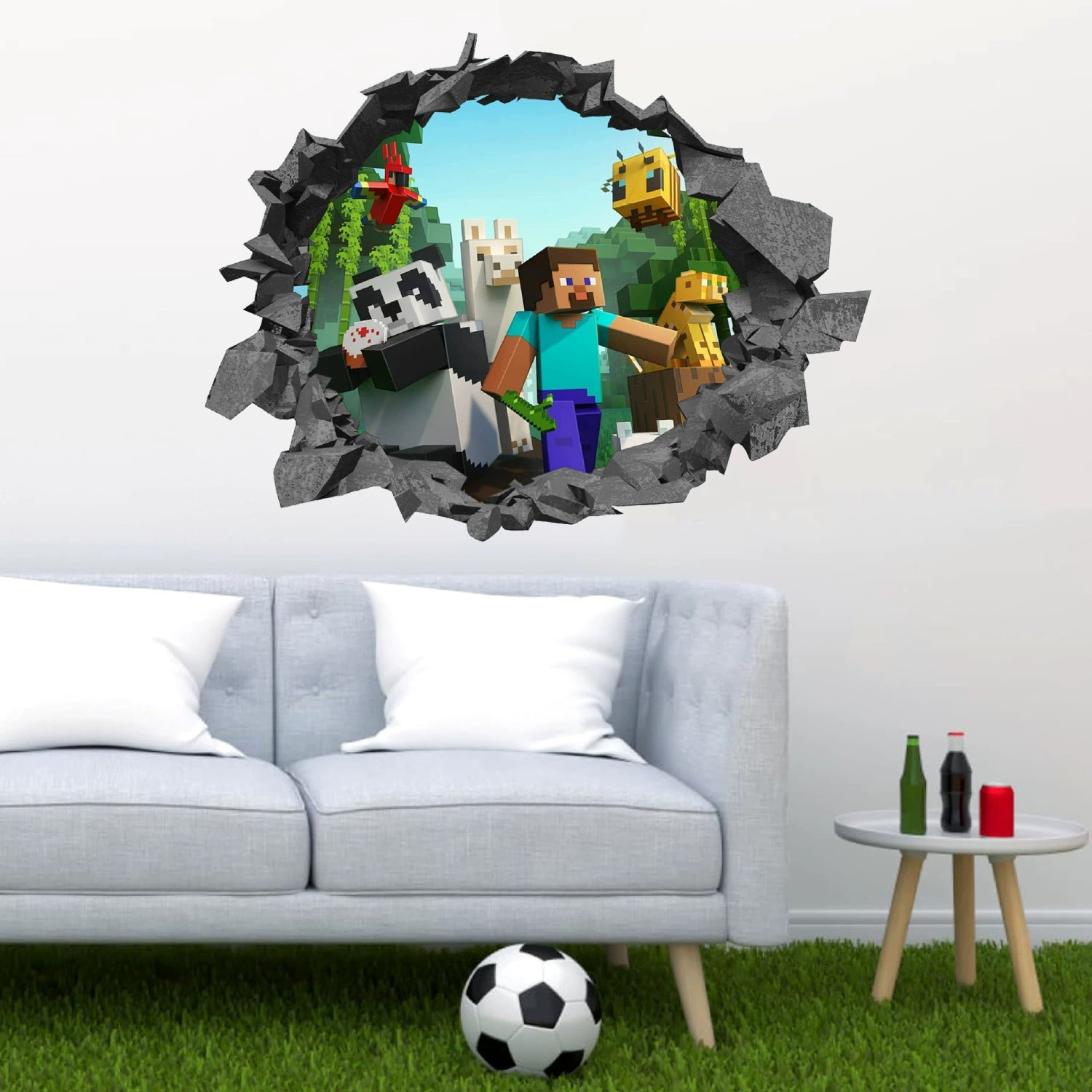 Minecraft походка Minecraft наклейки на стену для гостиной и детской комнаты, мультфильм 3D сломанная стена наклейка ПВХ