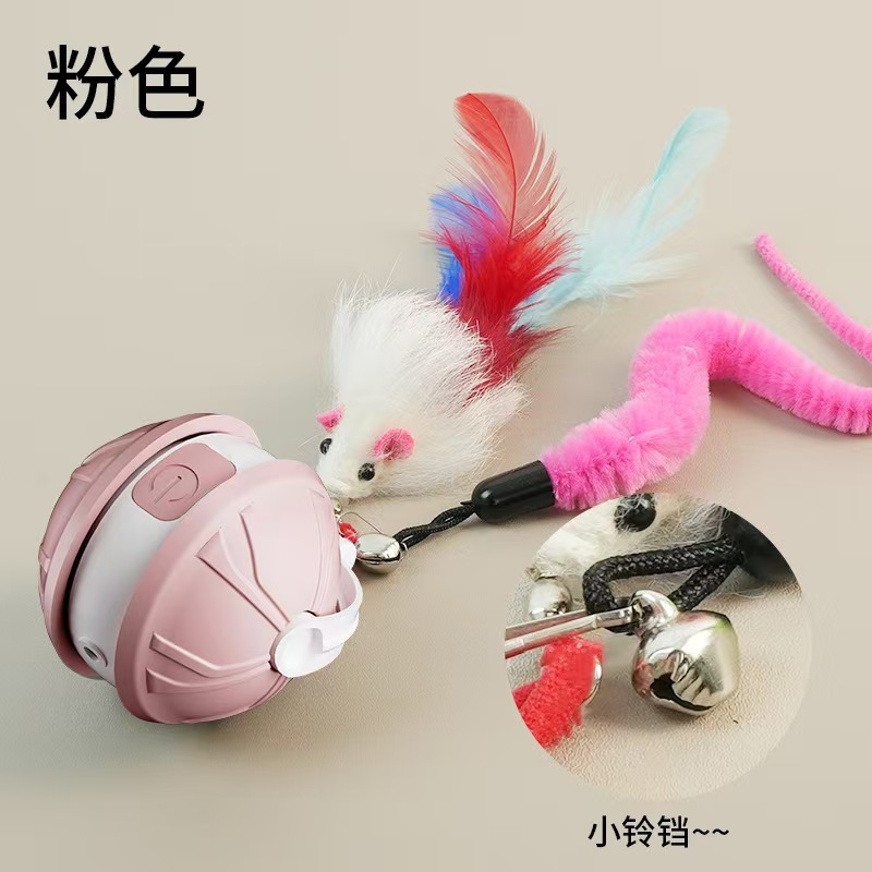 跨境新款真毛自动逗猫玩具球智能电动激光逗猫神器互动猫咪玩具球|undefined