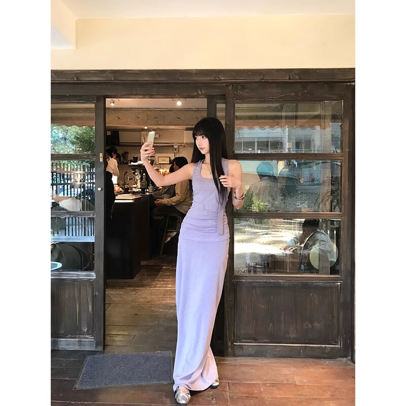 Unique and Stunning Purple Sleeveless Halter Neck Long Dress for Women, Summer 2025 New Model
