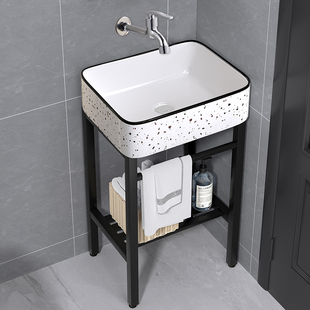 6R Small-Sized Floor-Standing Stainless Steel Frame Non-Perforated Ceramic Washbasin Balcony Washbasin Hanging Basin Simple Washbasin