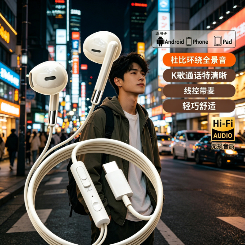 New High-Quality Universal Type-C Earphones for Mobile Phones, Wired In-Ear Original Round-Head Interface with Microphone for Karaoke and Tablets New High-Quality Universal Type-C Earphones for Mobile Phones, Wired In-Ear Original Round-Head Interface with Microphone for Karaoke and Tablets