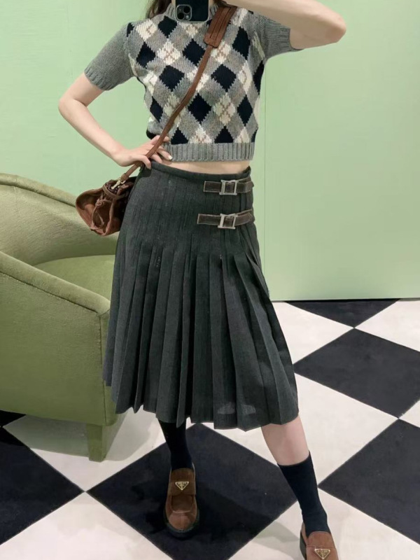 南油高定！yb开发25新款学院风菱形格羊绒T恤上衣女|undefined