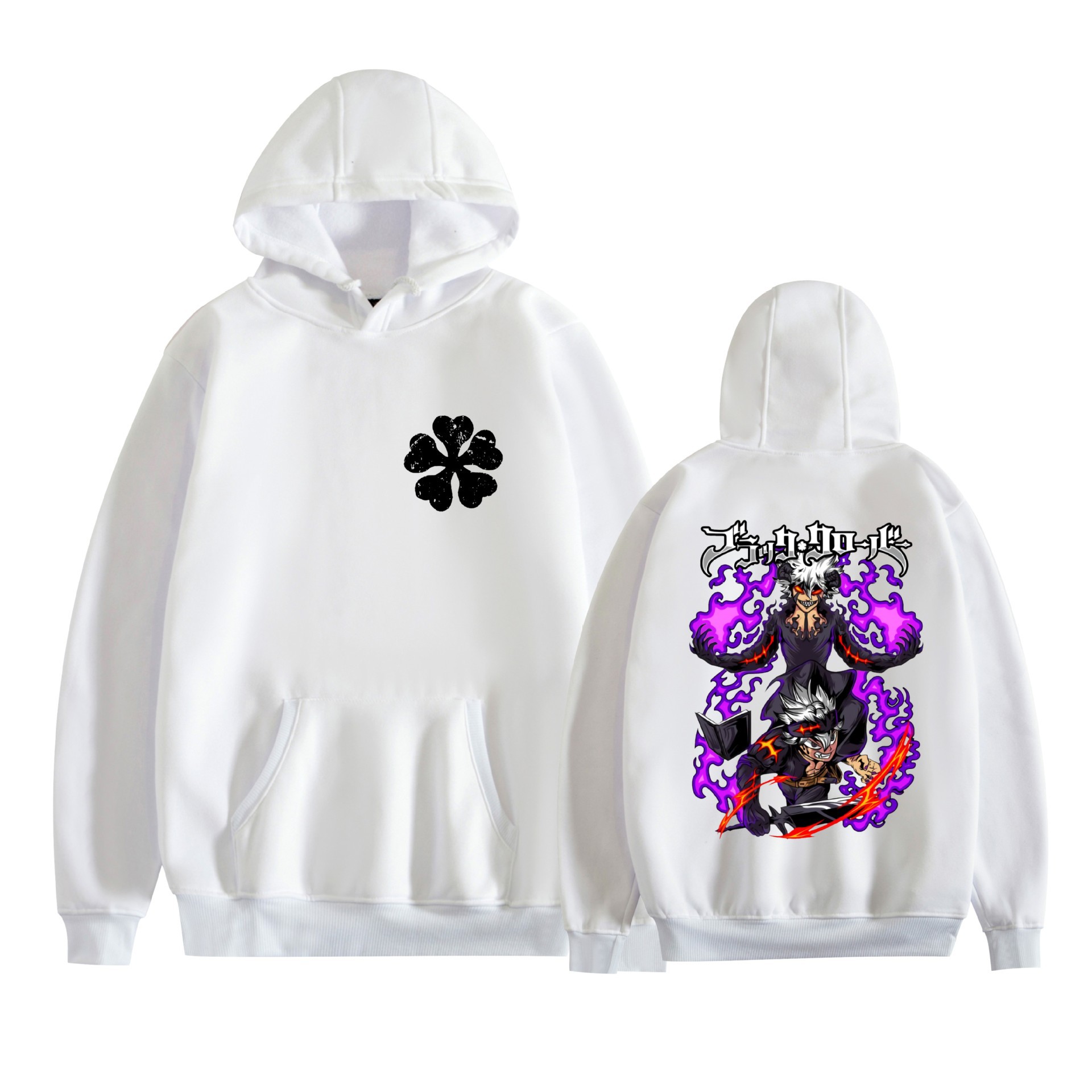 Trébol de cuatro hojas negro nuevo transfronterizo Black Clover animación periféricos hombres y mujeres suéter con capucha suelto casual