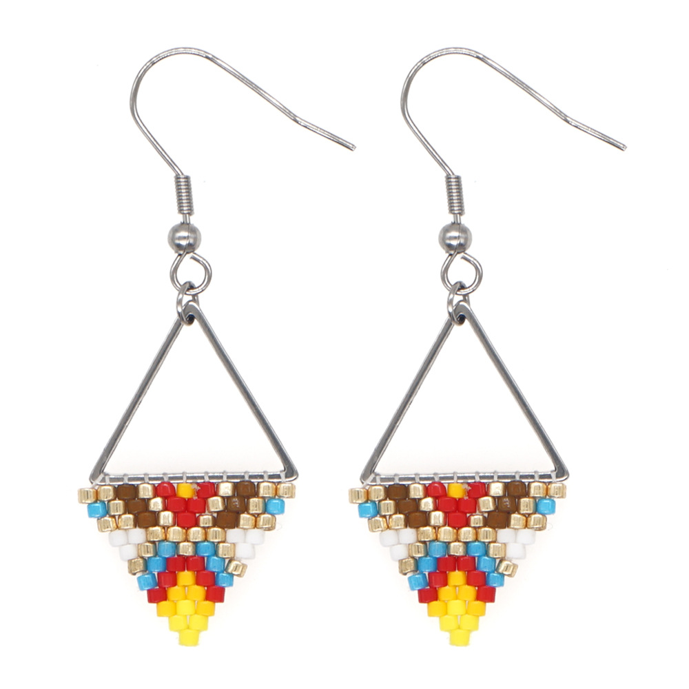 Bohemian Retro Ethnic Miyuki Rice Bead Triangle Earrings display picture 5