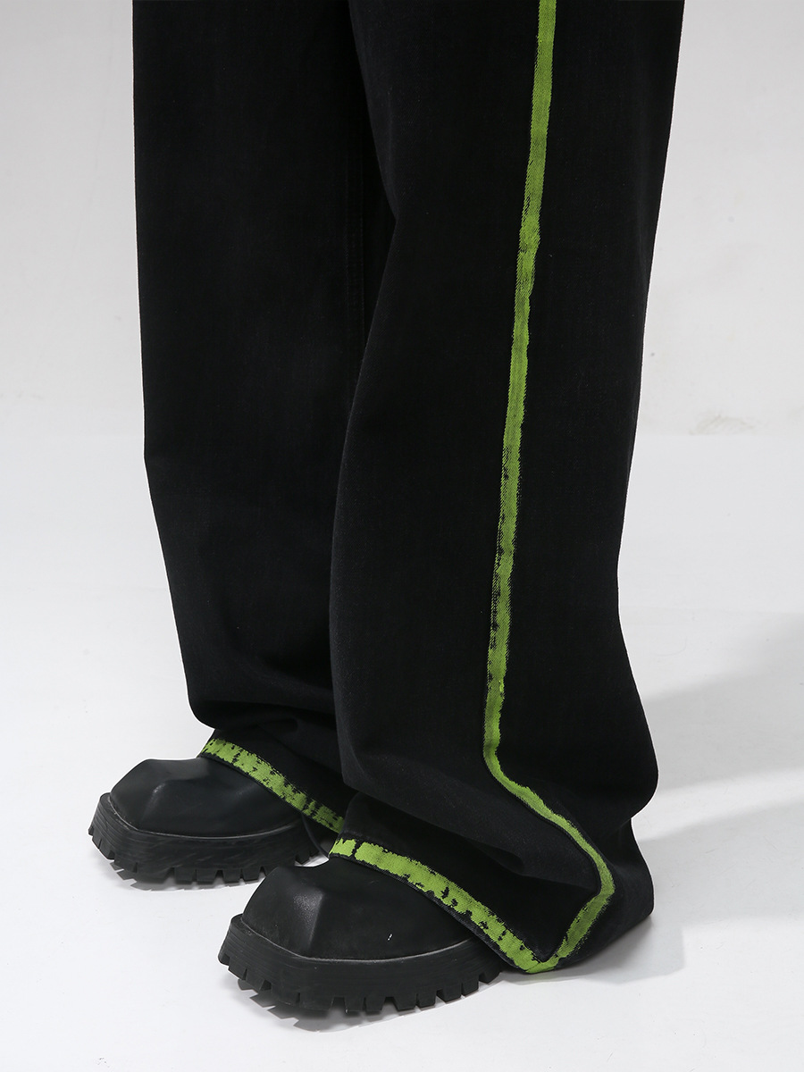 Mtlclothes ropa de Hombre | 2023 verano nuevo estilo coreano suelto pintado a mano graffiti contraste color costura línea jeans