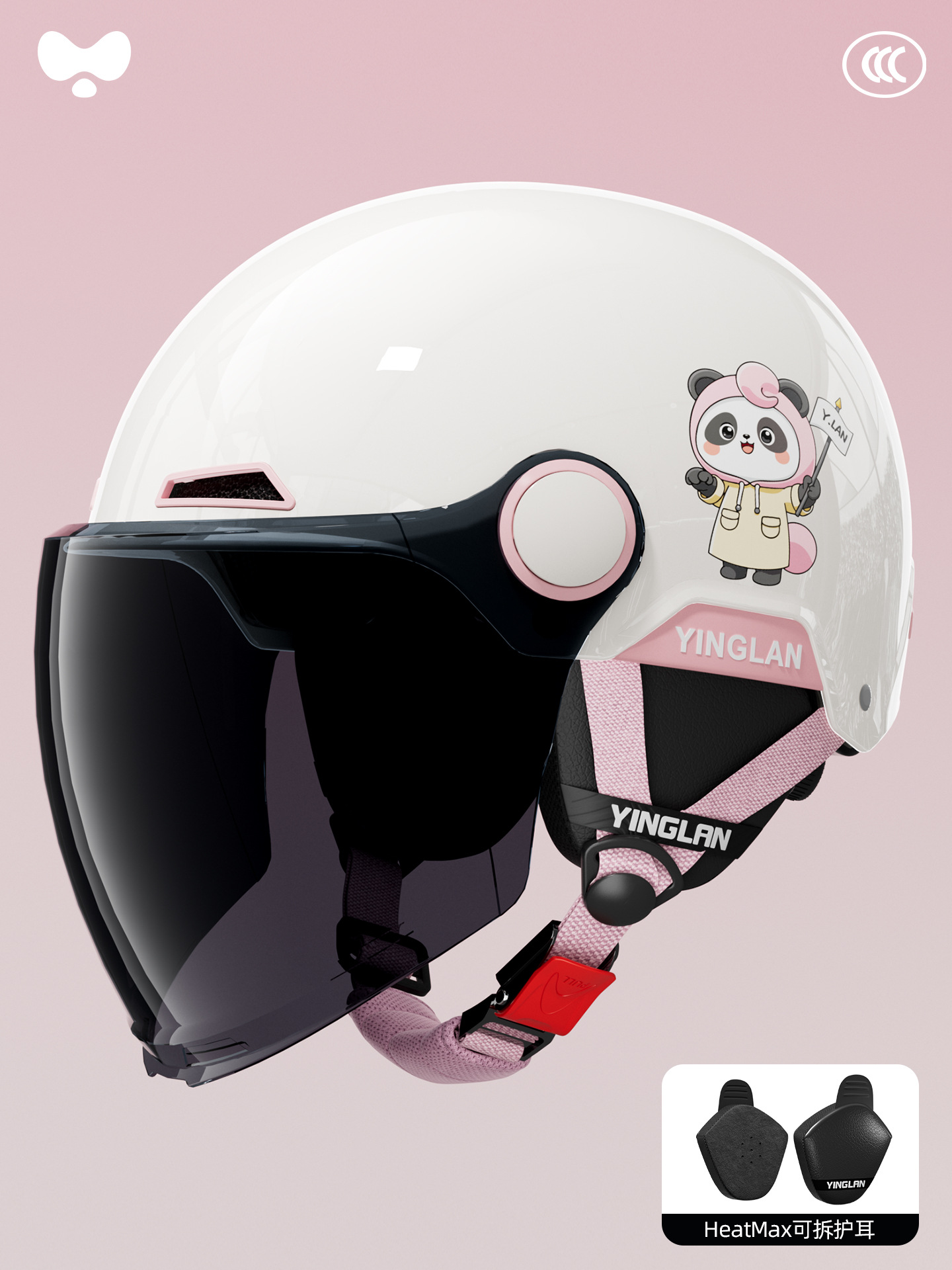 Motosiklet kaskı (dəbilqə) — Universal Certified - 3c-pink-bubble-bear-sunscreen-long-mirror-four-seasons-detachable-one-size