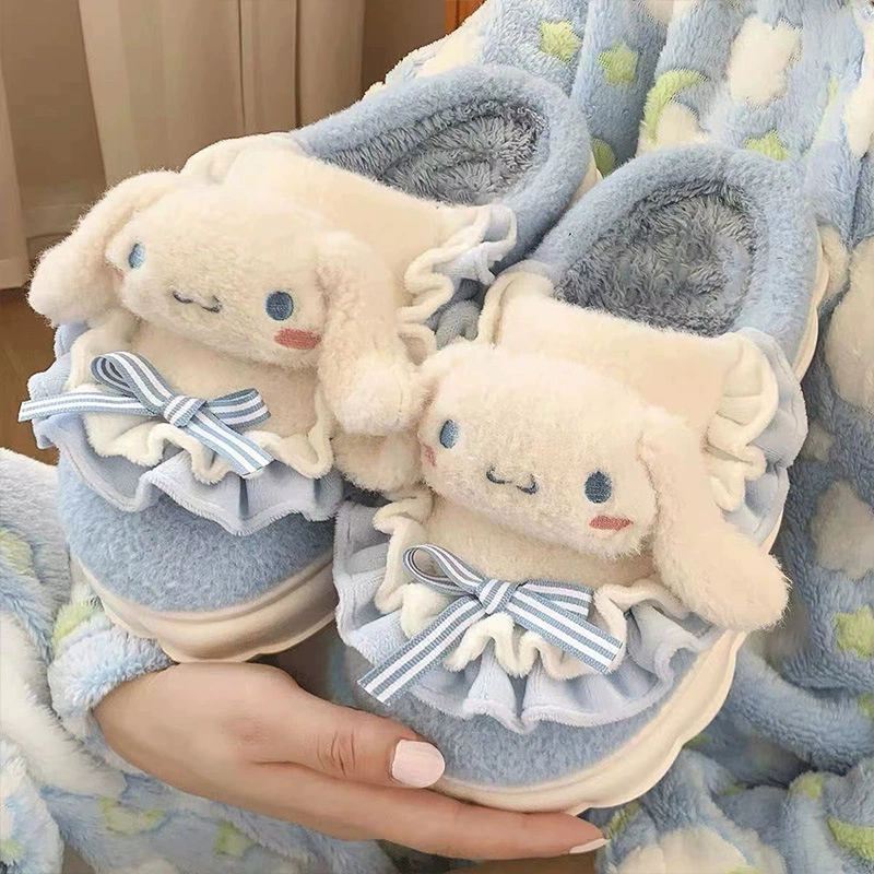 Тапочки (Hello Kitty) женские, зимняя флисовая подкладка, домашняя обувь, милый рифленый дизайн, размеры 36–41