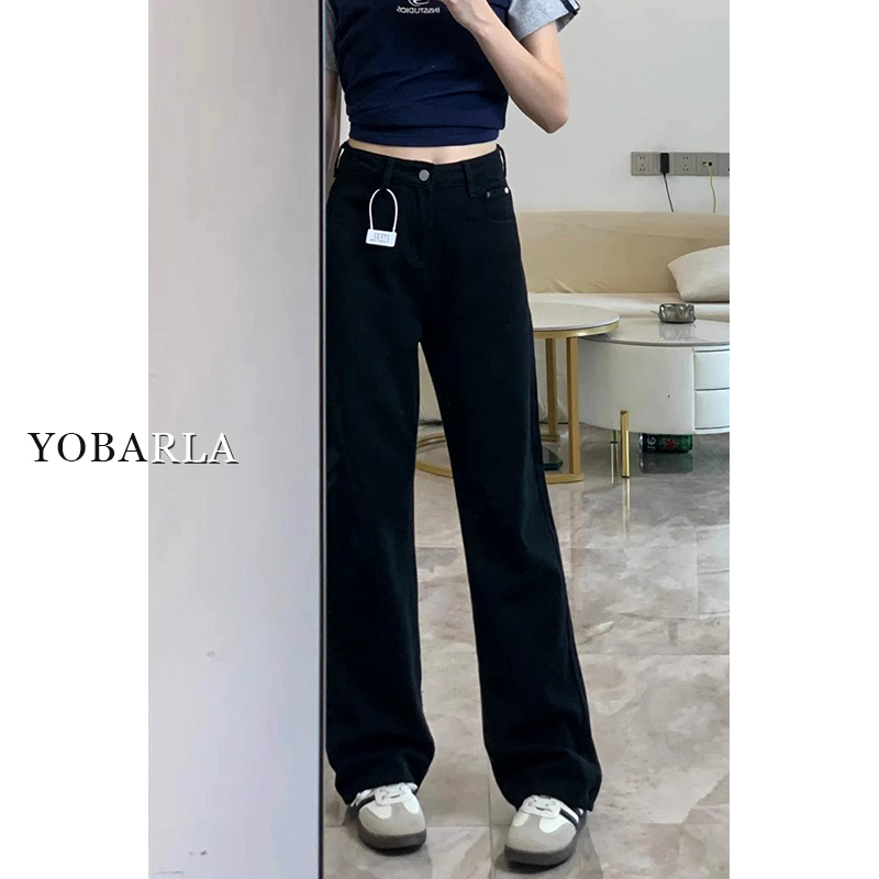 Black Straight-Leg Jeans for Women, Summer and Spring, Plus-Size, Loose Fit, Slimming Straight Pants for Women Black Straight-Leg Jeans for Women, Summer and Spring, Plus-Size, Loose Fit, Slimming Straight Pants for Women