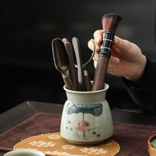 手绘哥窑开片茶道陶瓷六君子茶道零配花插花瓶功夫茶具茶艺摆件