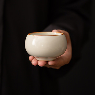 Beige Ruyao Tea Cup Household Kung Fu Tea Set Simple Master Cup Juxiang Tea Cup Single Cup Personal High-end Tea Tasting Cup
