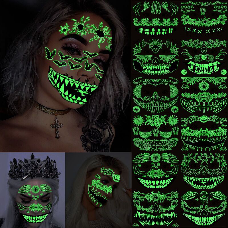 Cross-border Hot Selling Funny Halloween Horror Luminous Waterproof Tattoo Sticker Face Sticker Ghost Festival Scar Mouth Sticker