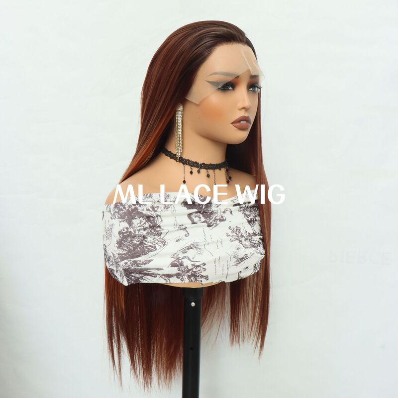 Foreign Trade Export European and American Women's Shawl-Style Gradient Highlights Free Parting Straight Hair High-Temperature Synthetic Wig Full Head Wig