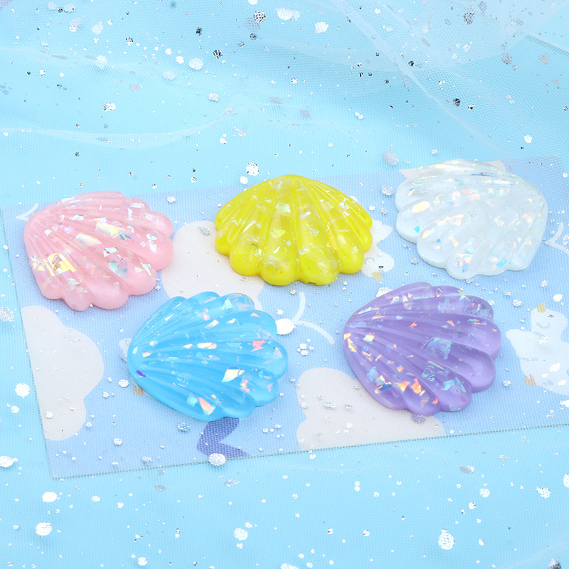 Popular Semi-Transparent Large Shell Glitter Resin Accessories DIY Keychain Hole Shoe Refrigerator Magnet Hair Accessories Decorative Materials
