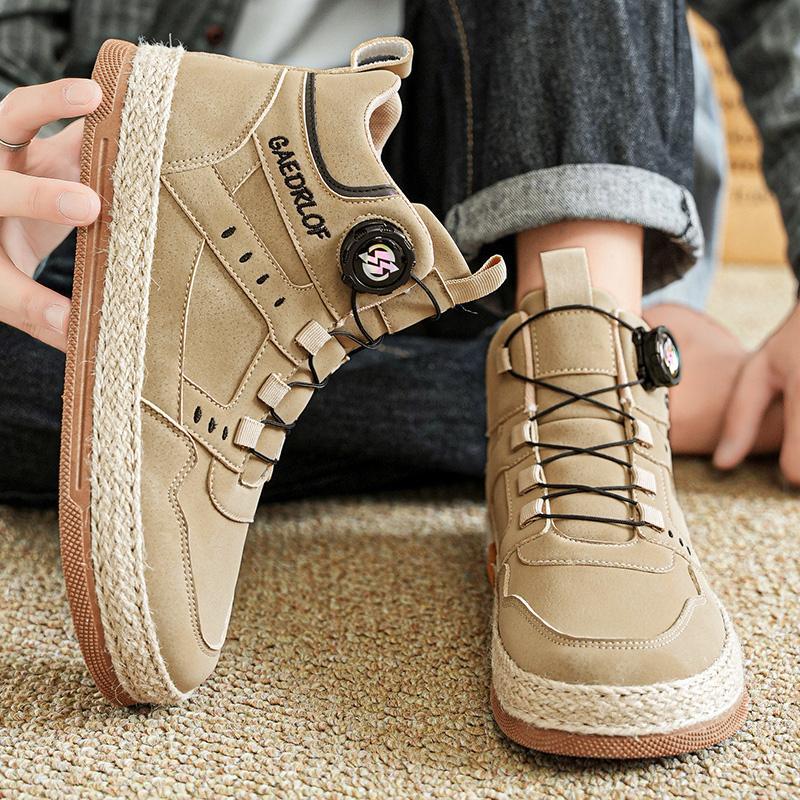 2024 otoño nuevo botón giratorio zapatos de skate de alta altura de moda casual zapatos de hombre al aire libre zapatos de trabajo antideslizantes