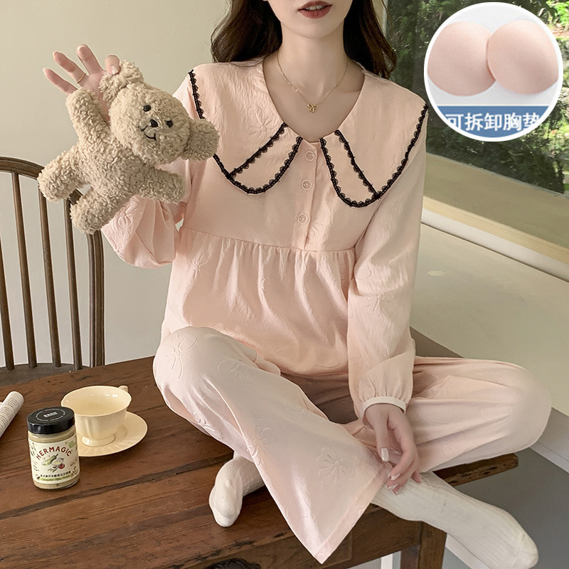 云朵棉睡衣女带胸垫春秋季新款韩版甜美ins风宽松长袖家居服套装|undefined