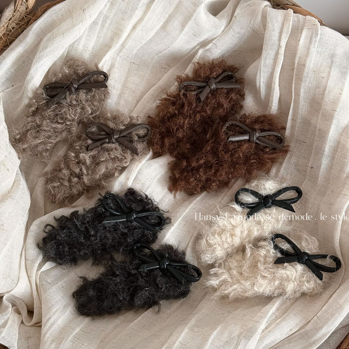 Autumn and Winter Imitation Lamb Hair Bb Clip Sweet and Cool Pu Leather Bow Plush Hair Clip Side Clip New Bangs Clip Hair Accessories