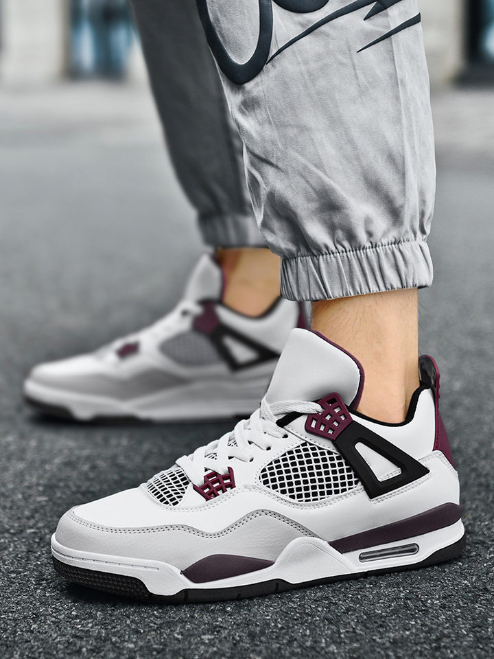 Giày thể thao nam cổ thấp chống trượt đế dày tăng chiều cao, giày sneaker phối màu — JD-AJ4 màu xám đen, JD-AJ4 màu đỏ lửa, JD-AJ4 đen đỏ chi tiết 22