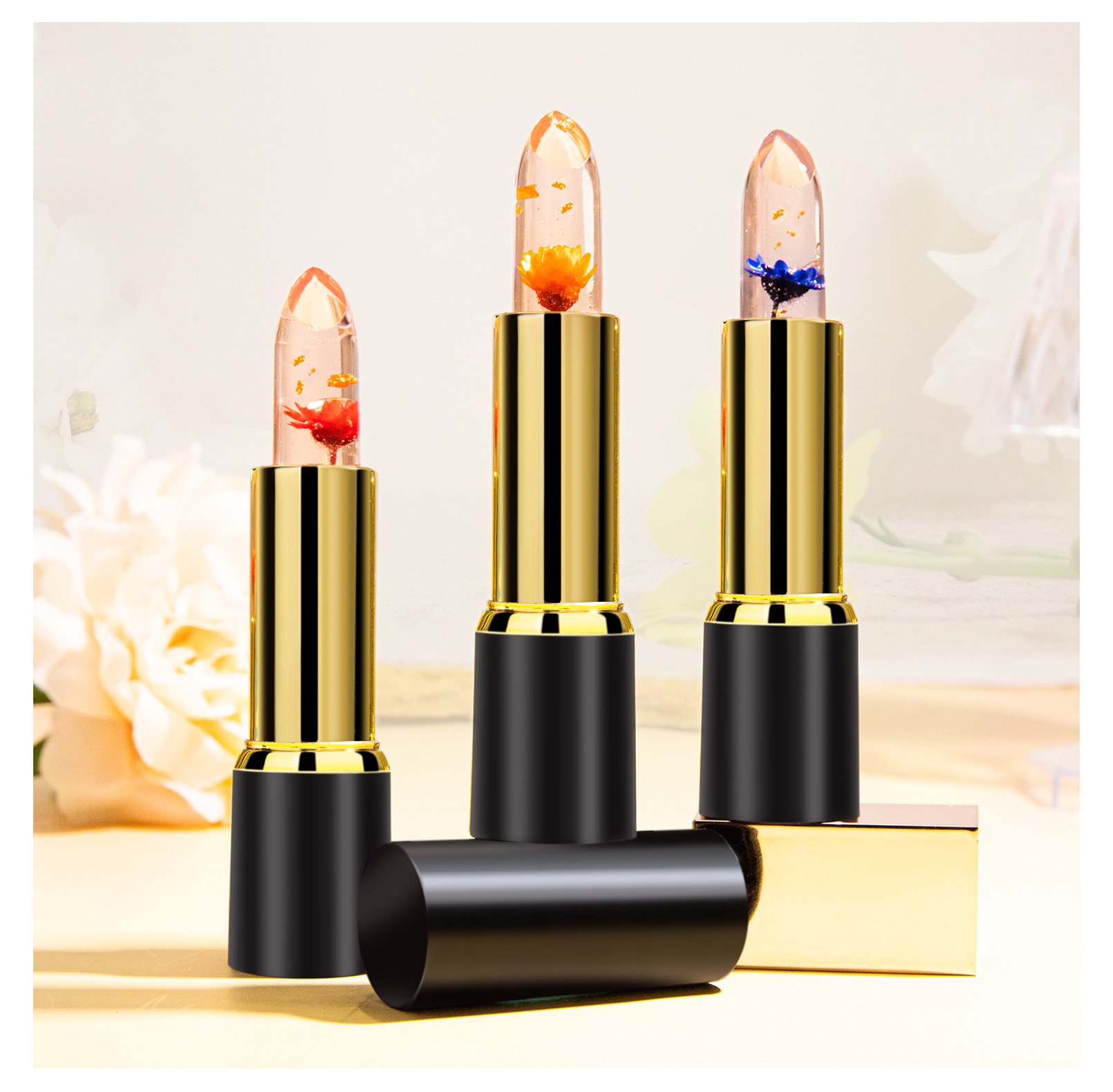 Hellokiss jelly Flower Lipstick Moisturizing, hydrating, long-lasting and color-enhancing gold foil thermochromic lipstick is selling well across borders undefined