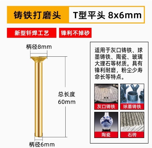 ダイヤモンド研削ヘッド、鋳鉄研削ヘッド、石材研削棒、ハンドグラインダー、ろう付け合金研削ヘッド、金属研削加工品|undefined