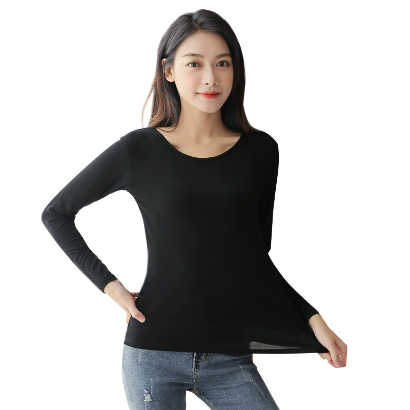 Базовая рубашка из модала, футболка с длинными рукавами, Женская на весну и осень, новинка больших размеров, приталенный однотонный тонкий кружевной топ