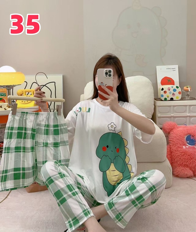 睡衣女夏季新款卡通三件套可爱简约休闲圆领家居服套装可外穿|undefined