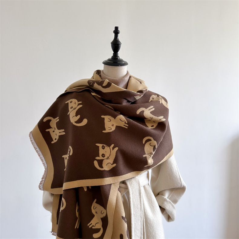 Scialle invernale lungo in jacquard double face con aria condizionata e caldo, in imitazione cashmere, sciarpa personalizzata alla moda per donna_voghion.com