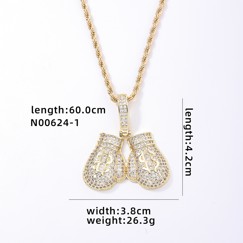 gioielli hip hop guantoni da boxe ciondolo USD collana uomo zircone pieno gioielli_voghion.com