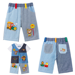 in stock summer fifth pants for boys and girls cartoon cute bear good friend train embroidery stitching shorts