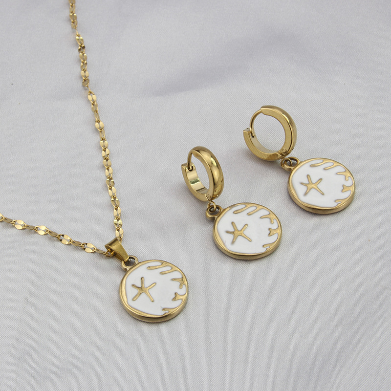 Retro Round Star Titanium Steel Earrings Necklace Plating Stainless Steel Necklaces