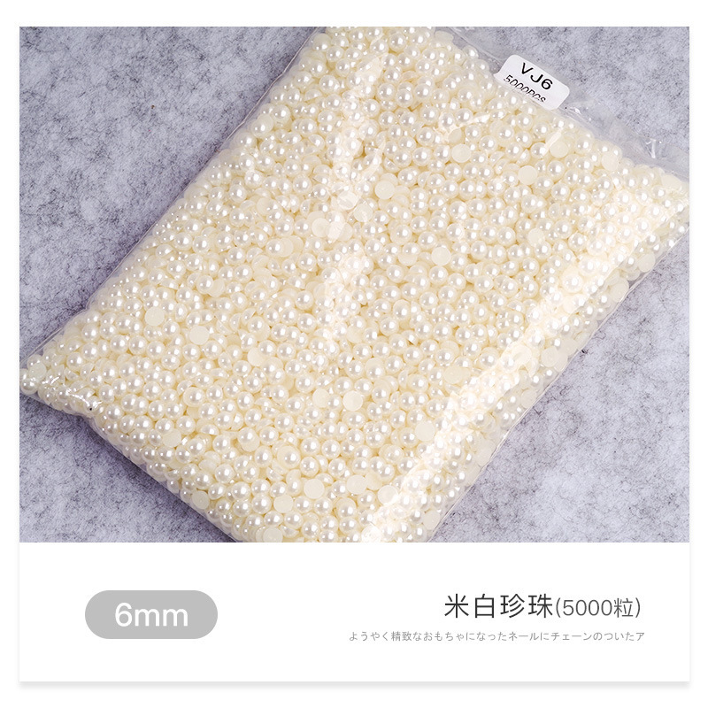 Venta al por mayor blanco beige tamaño semicírculo perla tridimensional paquete DIY hecho a mano uñas joyas de perlas planas