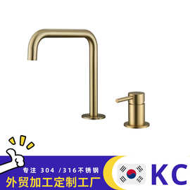 跨境304不锈钢双孔欧式七字管面盆分体式冷热台上盆洗手盆水龙头