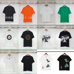 现货跨境奢潮驴家高品质L满印字母短袖外贸经典款圆领男女宽松T恤