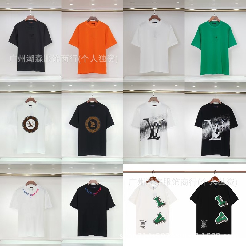现货跨境奢潮驴家高品质L满印字母短袖外贸经典款圆领男女宽松T恤|undefined