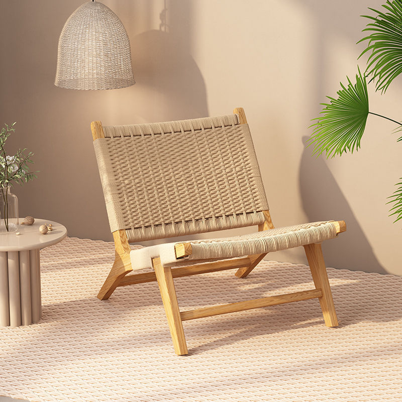 Sillas de madera sólida de cuerda trenzada sillas de balcón nórdicas sillas de ocio estilo japonés sillas de silla de casa pequeña silla de respaldo perezosa