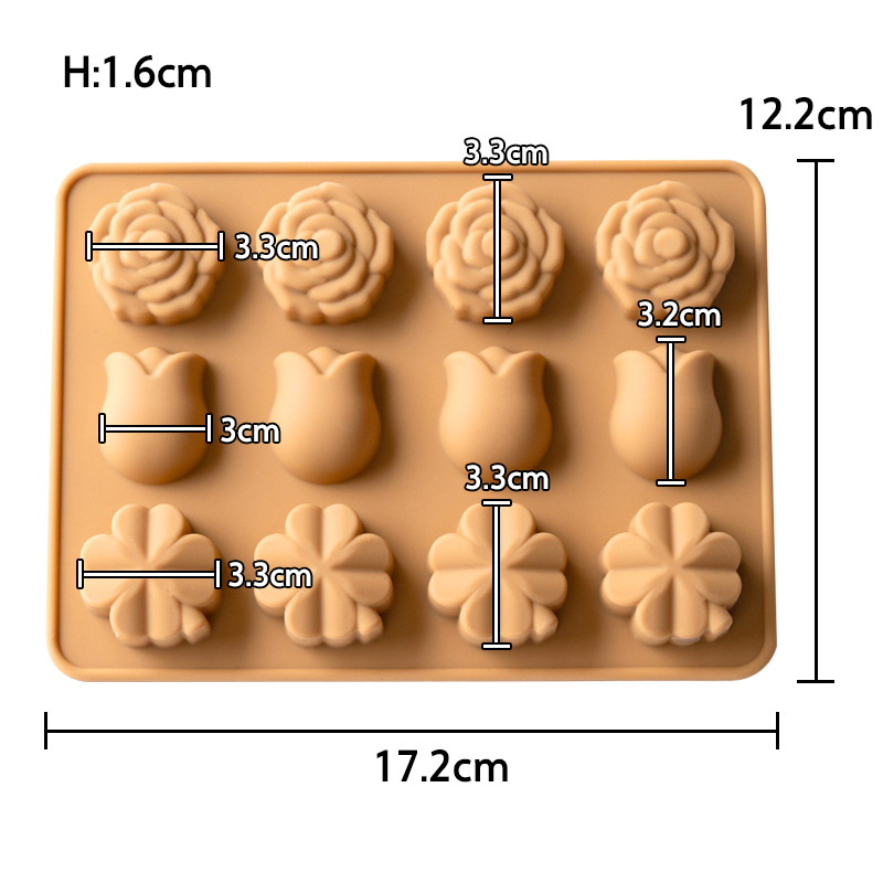 꽃 실리콘 금형 (장미, 튤립, 네 잎 클로버)