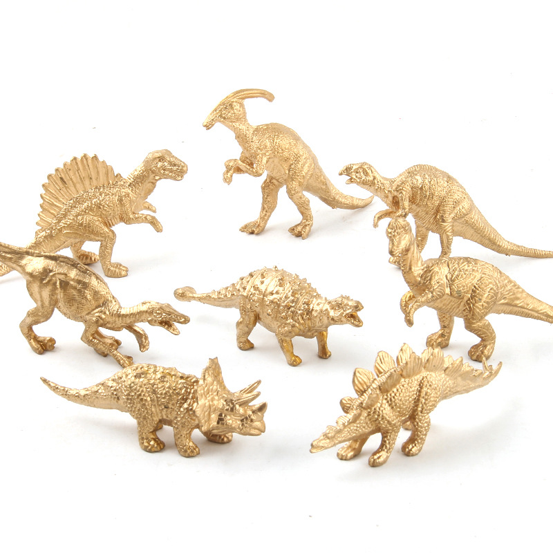 Serie de dinosaurios jurásicos, edición mini, juego de 14 piezas de modelos de animales de dinosaurios simulados dorados, juguetes de espinosaurio y velociraptor