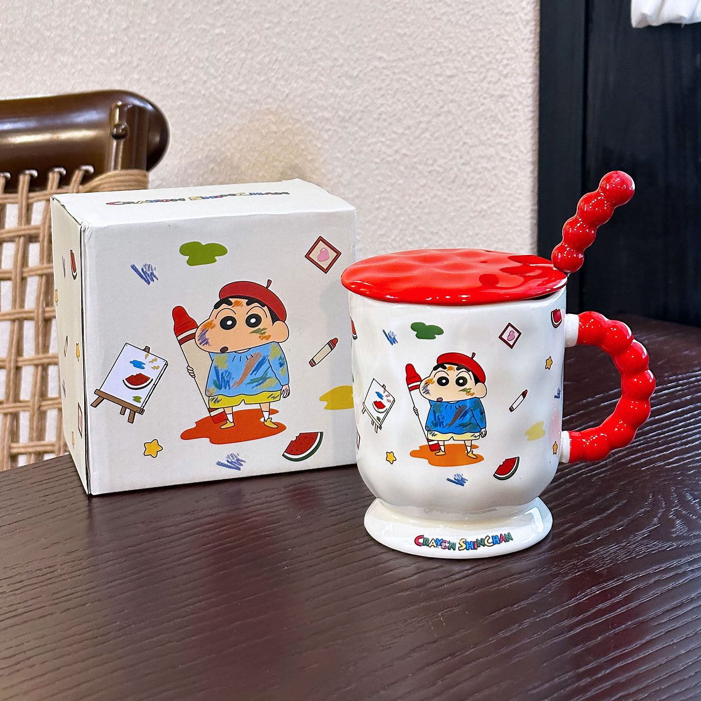 Tazas de agua de niñas lindas lápices pequeños nuevos tazas de cerámica con cubierta de cucharas tazas de café de oficina tazas de desayuno para niños